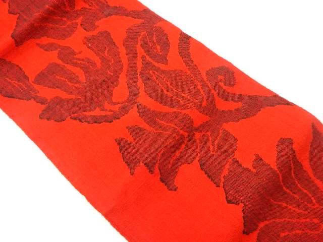 手織り真綿紬草花模様織出し名古屋帯